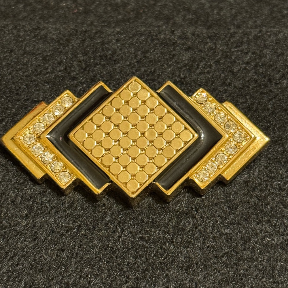 Vintage Whiting and Davis art deco style gold tone and rhinestone brooch
